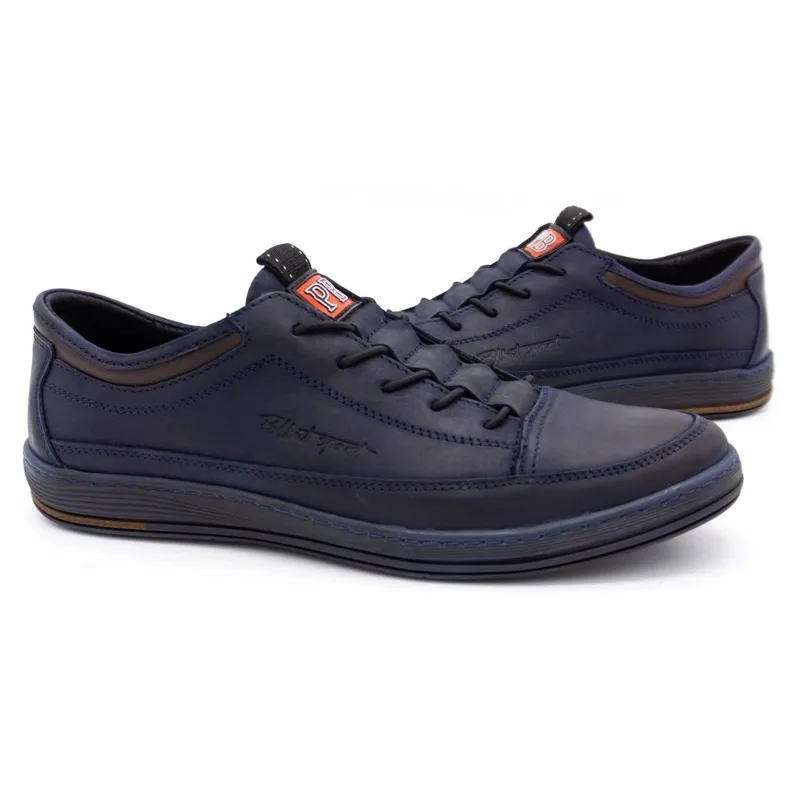 Polbut Casual leren herenschoenen K22 marineblauw met bruin veelkleurig