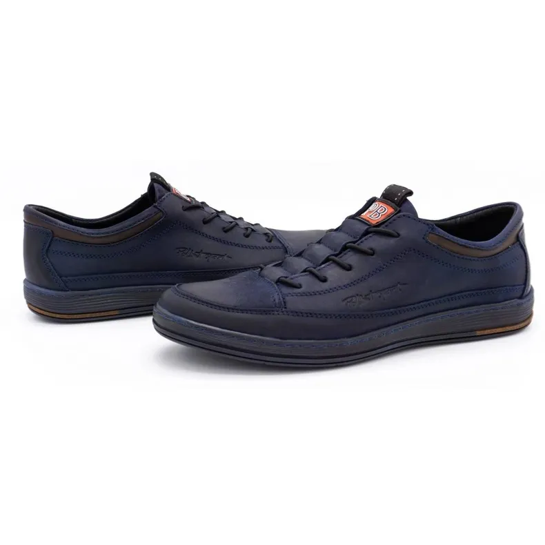 Polbut Casual leren herenschoenen K22 marineblauw met bruin veelkleurig