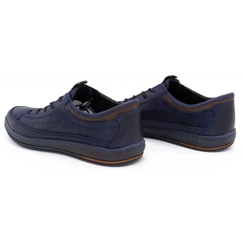 Polbut Casual leren herenschoenen K22 marineblauw met bruin veelkleurig