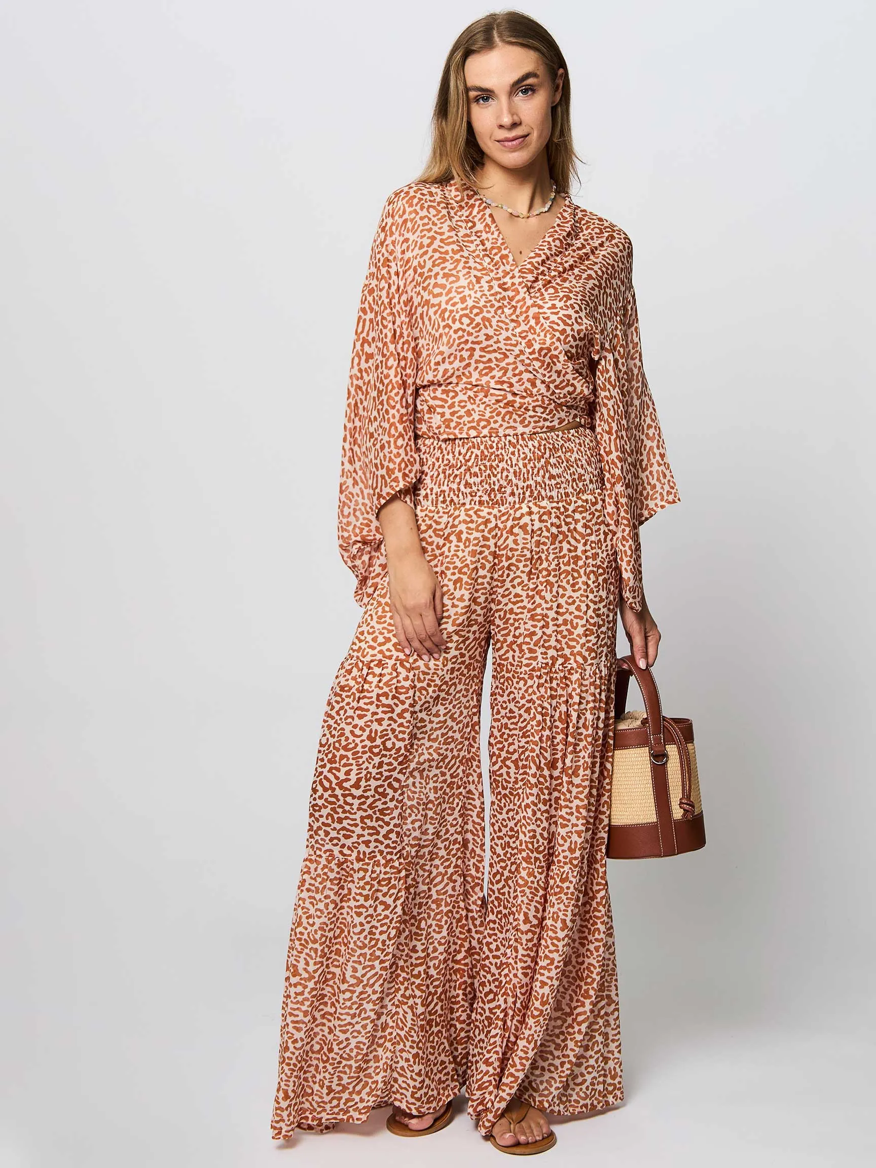 Poppy Field Grazia, viscose wide leg trousers with print