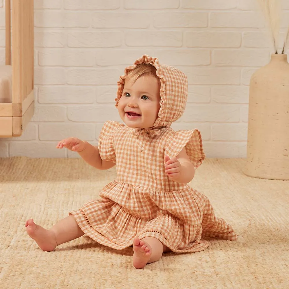 Quincy Mae – Lily dress + bloomer melon gingham