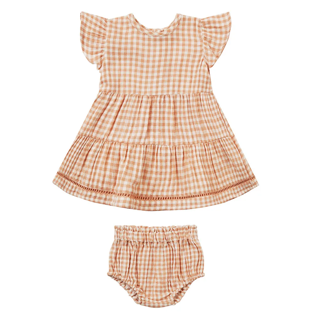 Quincy Mae – Lily dress + bloomer melon gingham