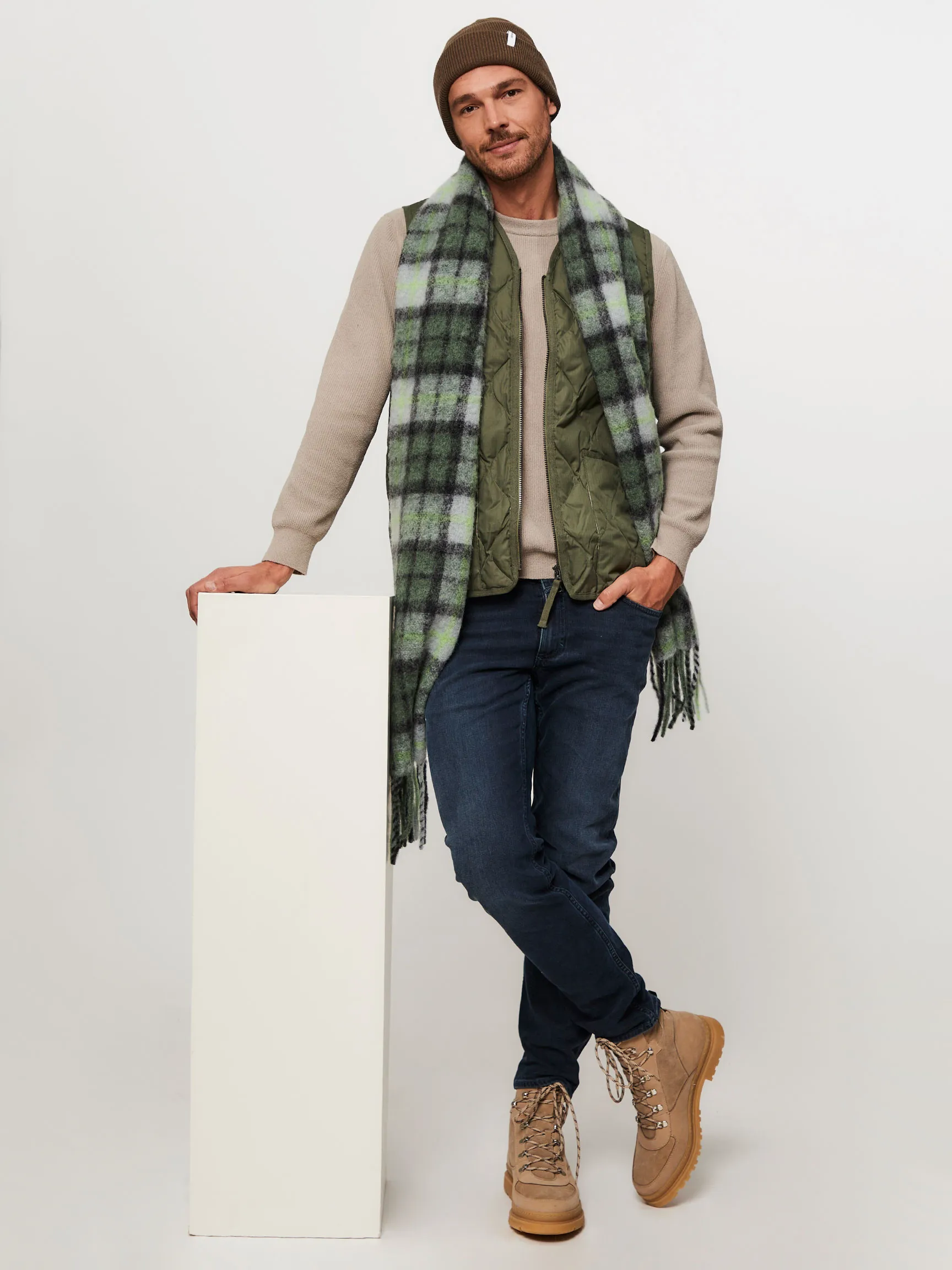 Samsoe Samsoe Men Alex, mohair mix scarf with checkered pattern