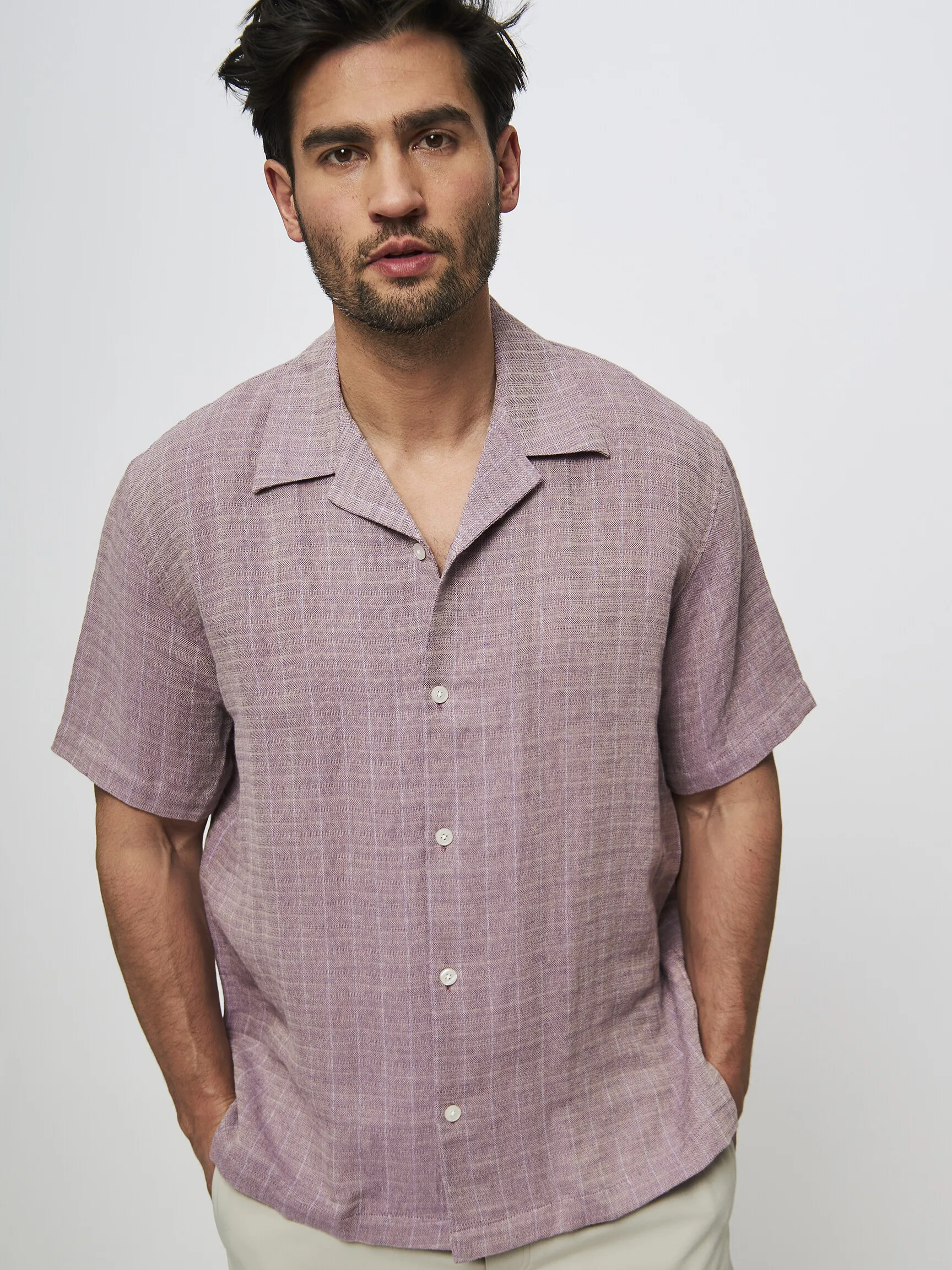 Samsoe Samsoe Men Seamerson, linen mix shirt with pattern