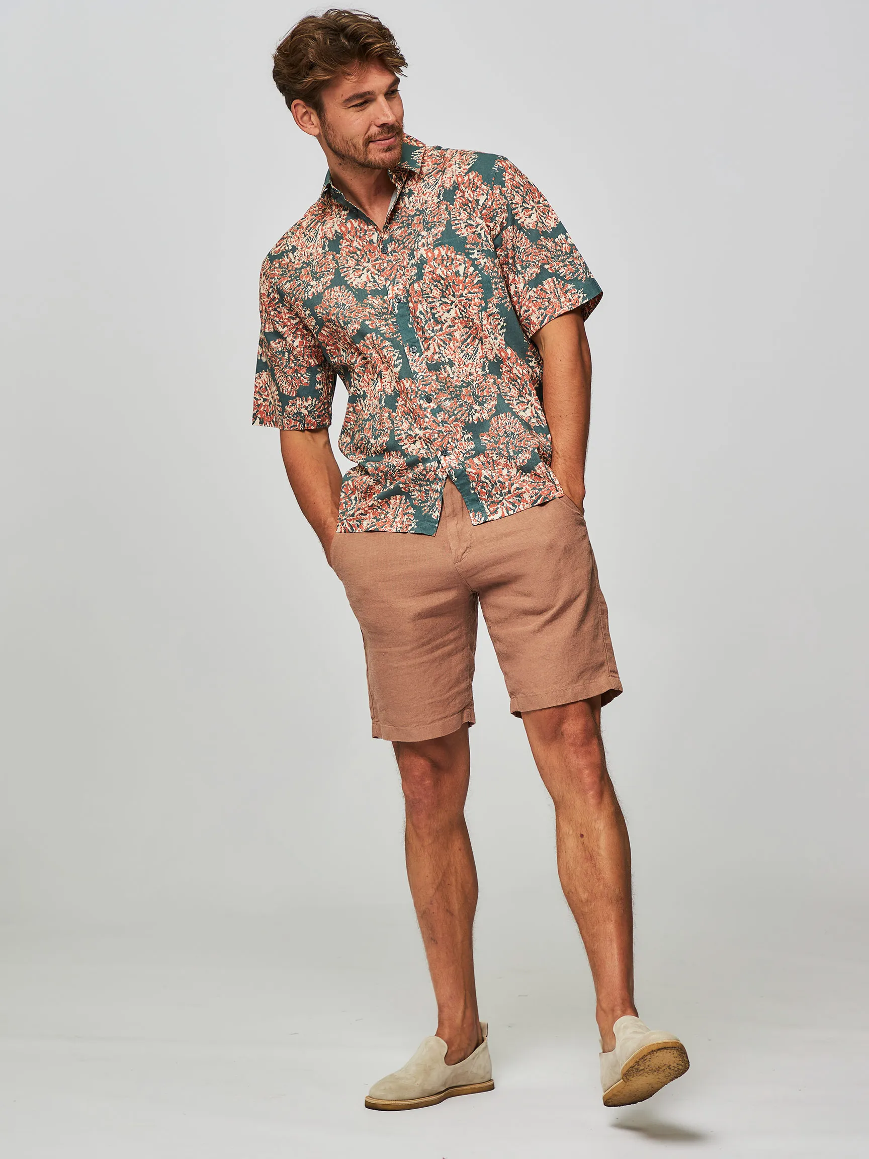 Samsoe Samsoe Men Taro, linen mix shirt with print