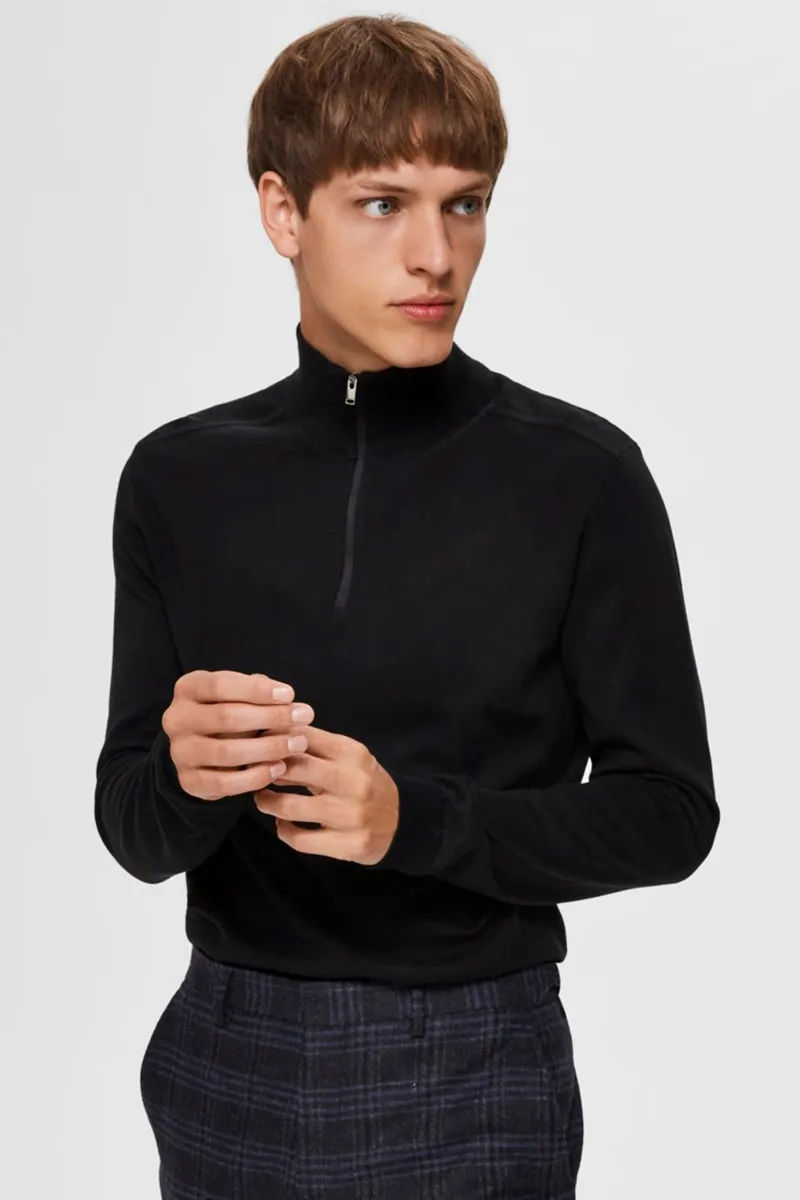   Selected  BERG HALF ZIP CARDIGAN Black