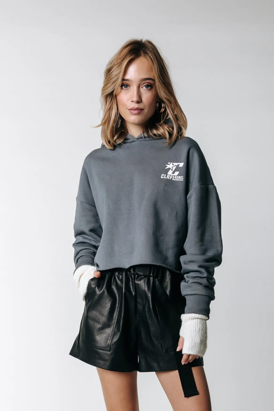  Seven Raw Edge Cropped Hoodie  