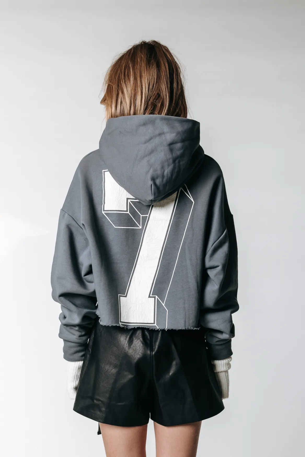  Seven Raw Edge Cropped Hoodie  