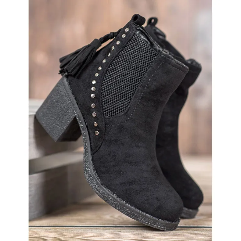 Small Swan Chelsea boots met franjes zwart