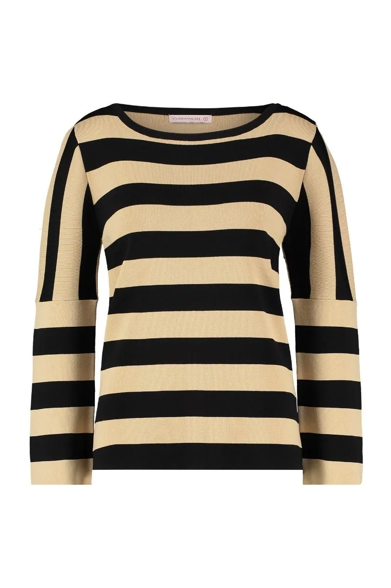 STUDIO ANNELOES05821 MOMO STRIPE PULLOVER  ZWART/ZAND