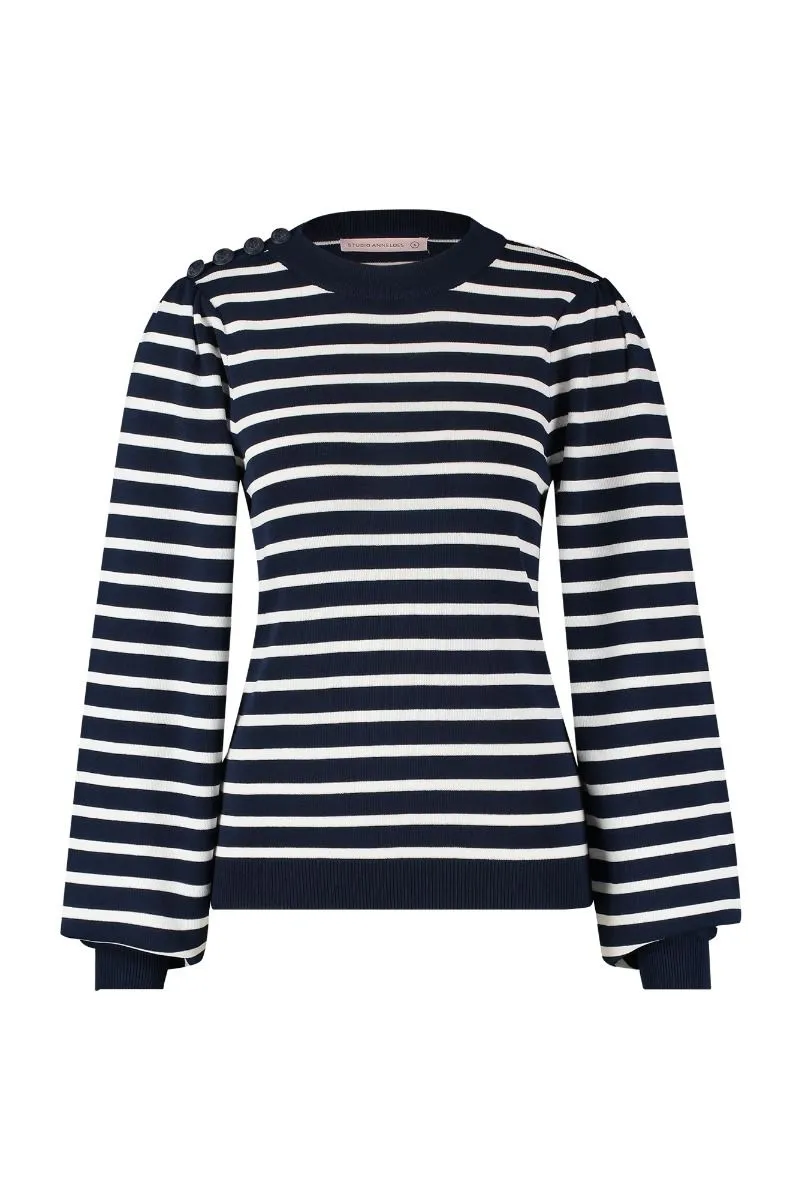 STUDIO ANNELOES06713 LUNA STRIPE PULLOVER  DONKER BLAUW/OFF WHITE