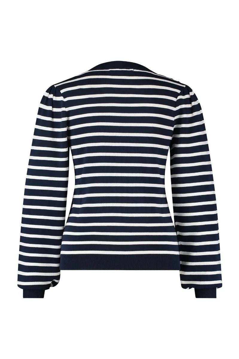 STUDIO ANNELOES06713 LUNA STRIPE PULLOVER  DONKER BLAUW/OFF WHITE