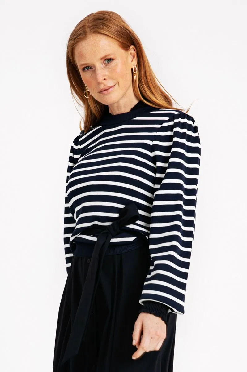 STUDIO ANNELOES06713 LUNA STRIPE PULLOVER  DONKER BLAUW/OFF WHITE