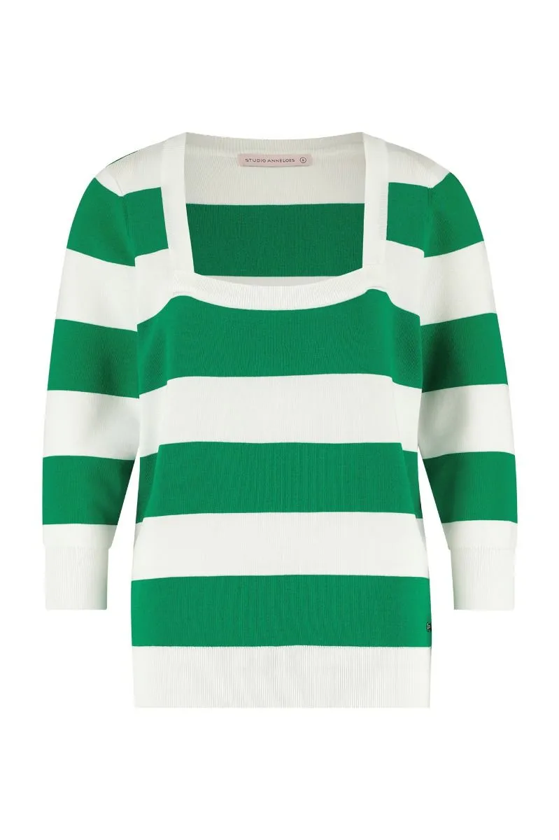 STUDIO ANNELOES06981 WIEKE STRIPE PULLOVER  APPLE GREEN/OFF WHITE