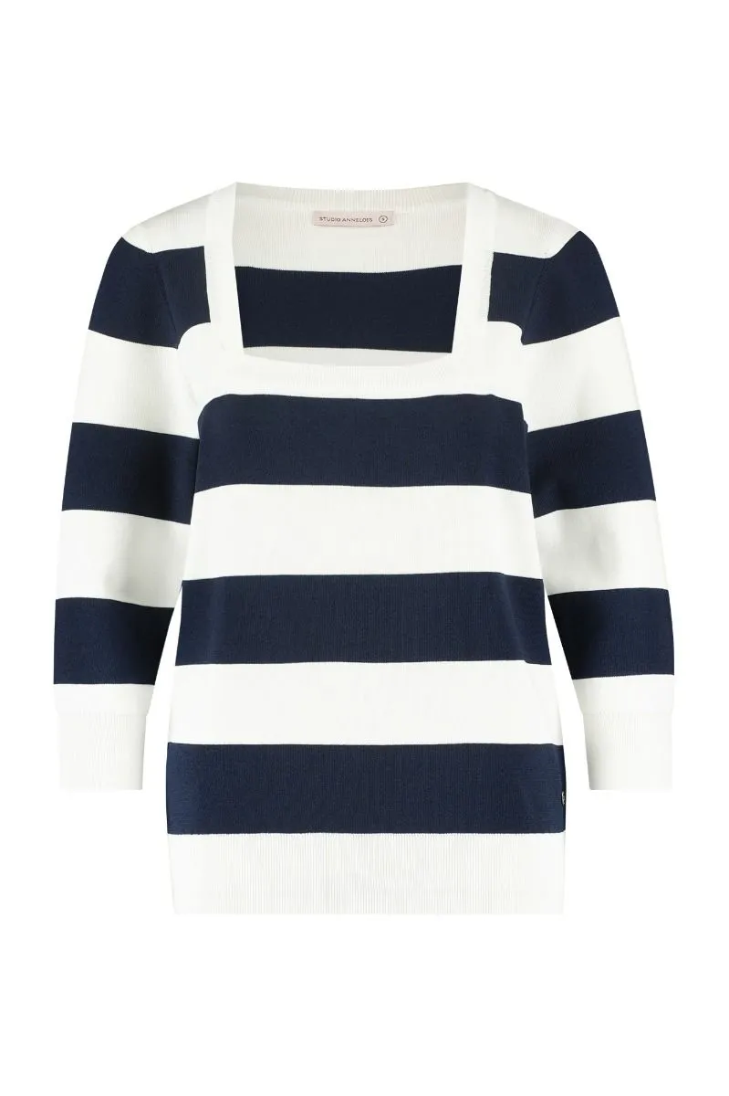 STUDIO ANNELOES06981 WIEKE STRIPE PULLOVER  DARK BLUE/OFF WHITE