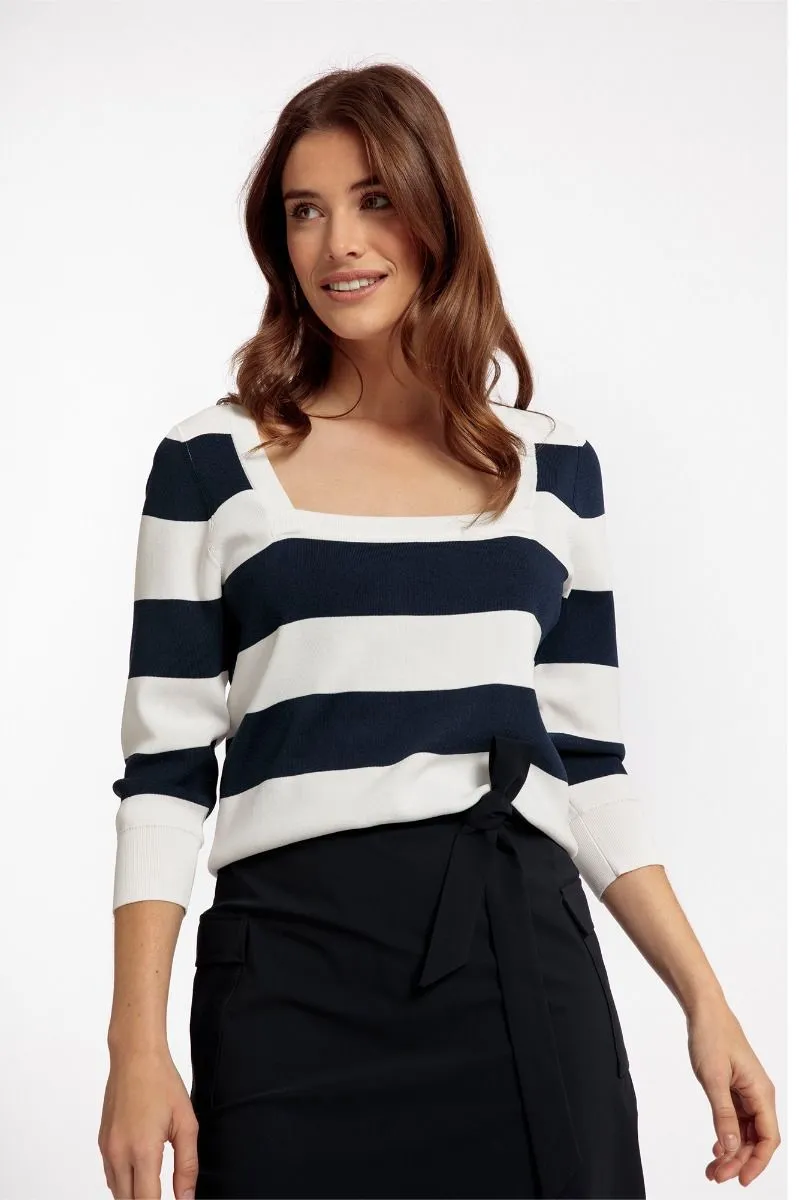 STUDIO ANNELOES06981 WIEKE STRIPE PULLOVER  DARK BLUE/OFF WHITE