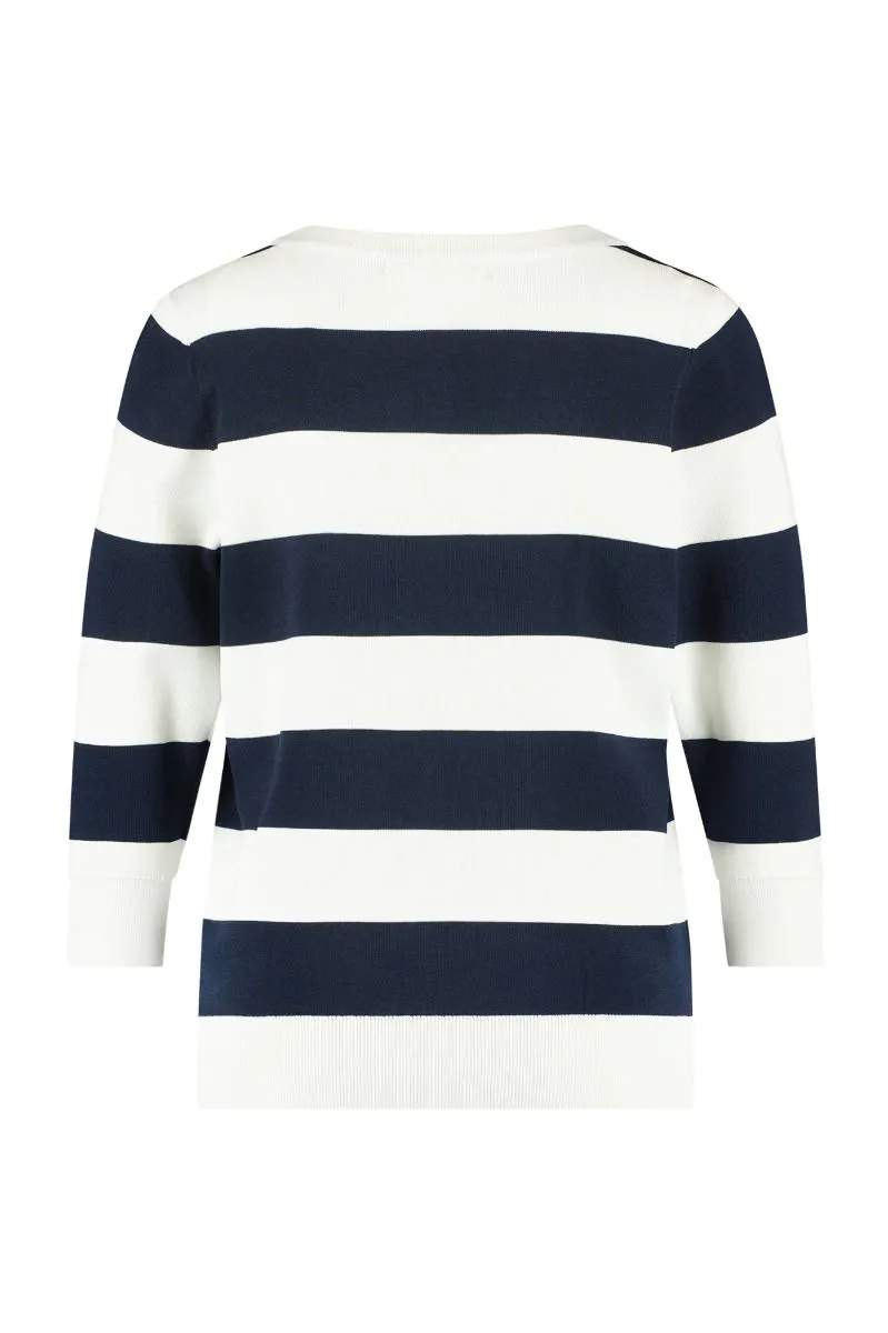 STUDIO ANNELOES06981 WIEKE STRIPE PULLOVER  DARK BLUE/OFF WHITE