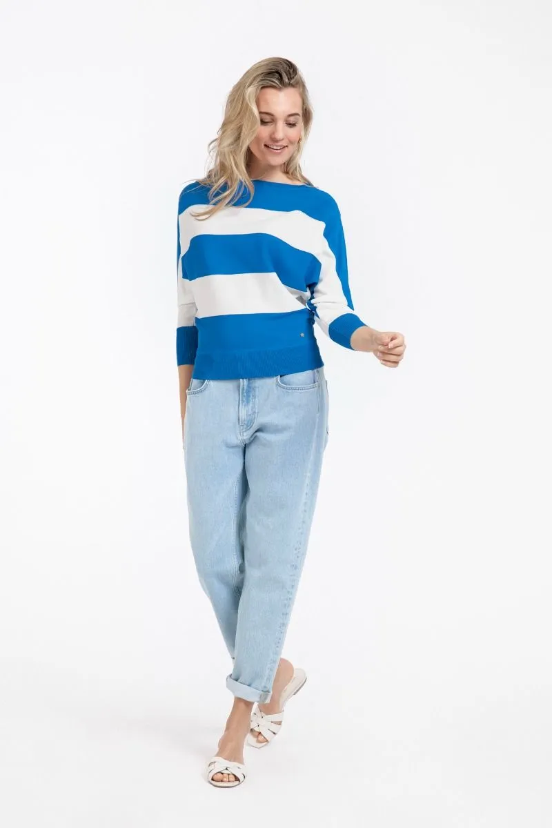 STUDIO ANNELOES06992 MOZA STRIPE PULLOVER  COBALT/OFF WHITE