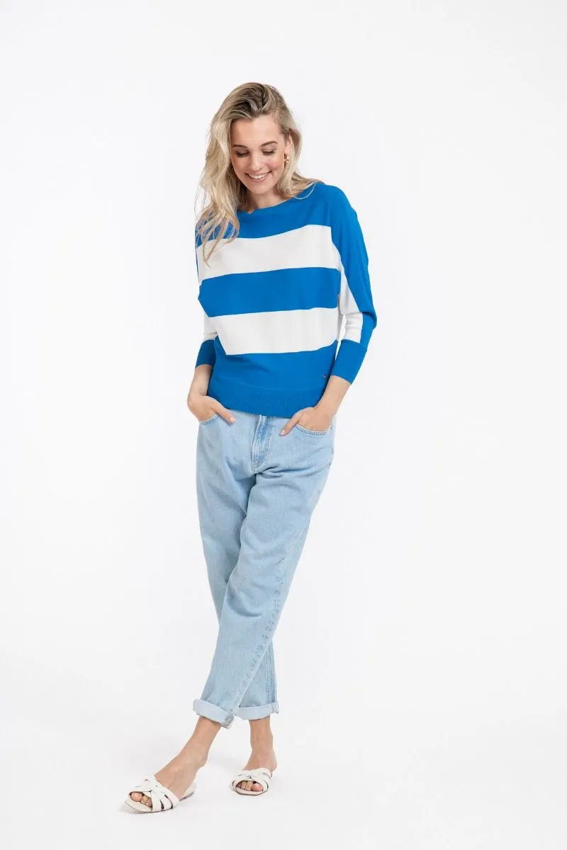 STUDIO ANNELOES06992 MOZA STRIPE PULLOVER  COBALT/OFF WHITE