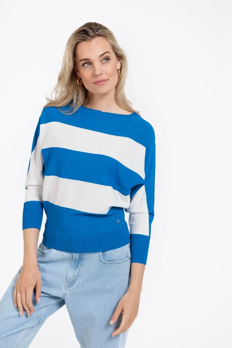 STUDIO ANNELOES06992 MOZA STRIPE PULLOVER  COBALT/OFF WHITE