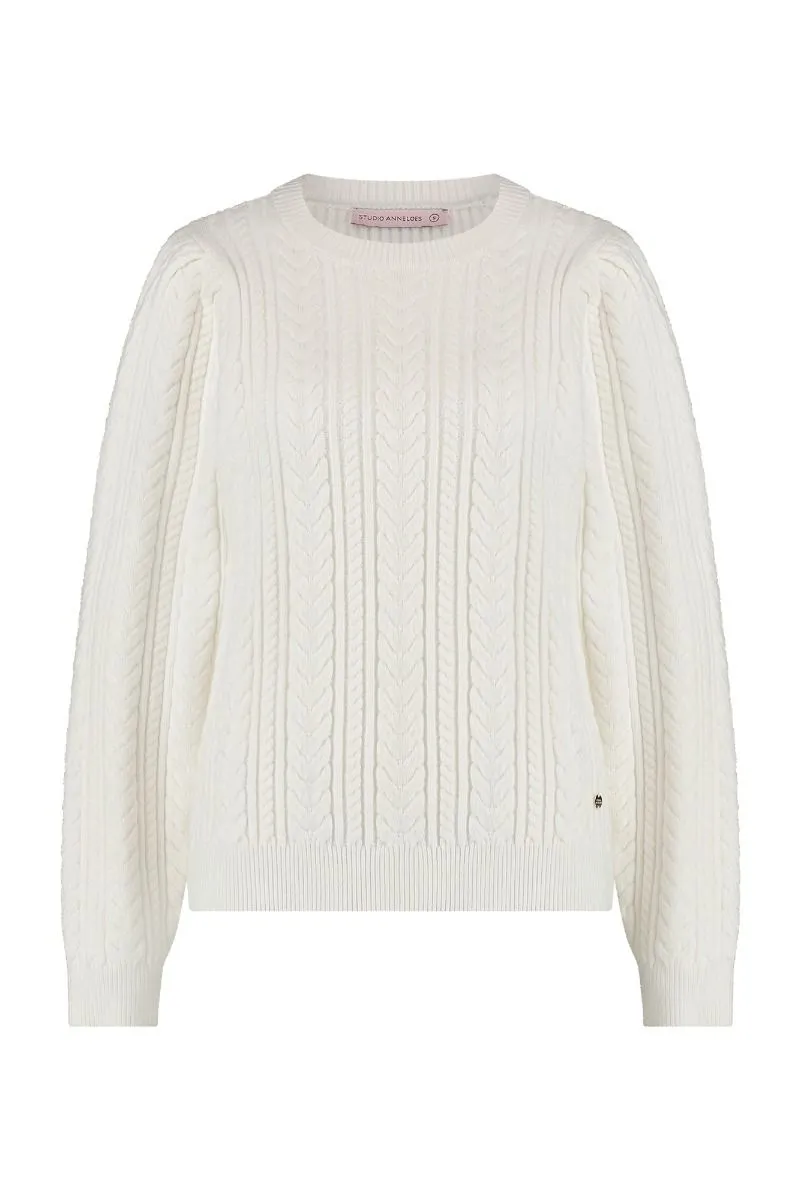 STUDIO ANNELOES07473 CABLE PULLOVER  OFF WHITE