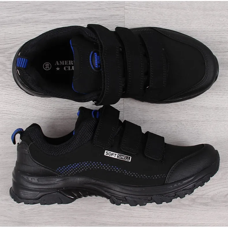 Trekkingschoenen met klittenband waterdicht zwart en blauw American Club