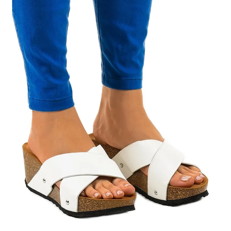 Witte sandalen op sleehak GU53 pantoffels