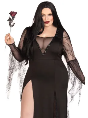 Zwarte spider Morticia plus size jurk